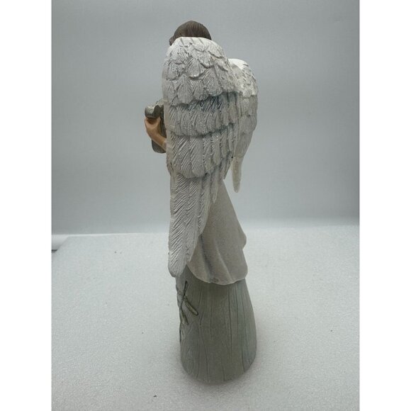 Tall Resin Angel Playing Harp Figurine Christmas Decor Cardinal Bird - Picture 6 of 7